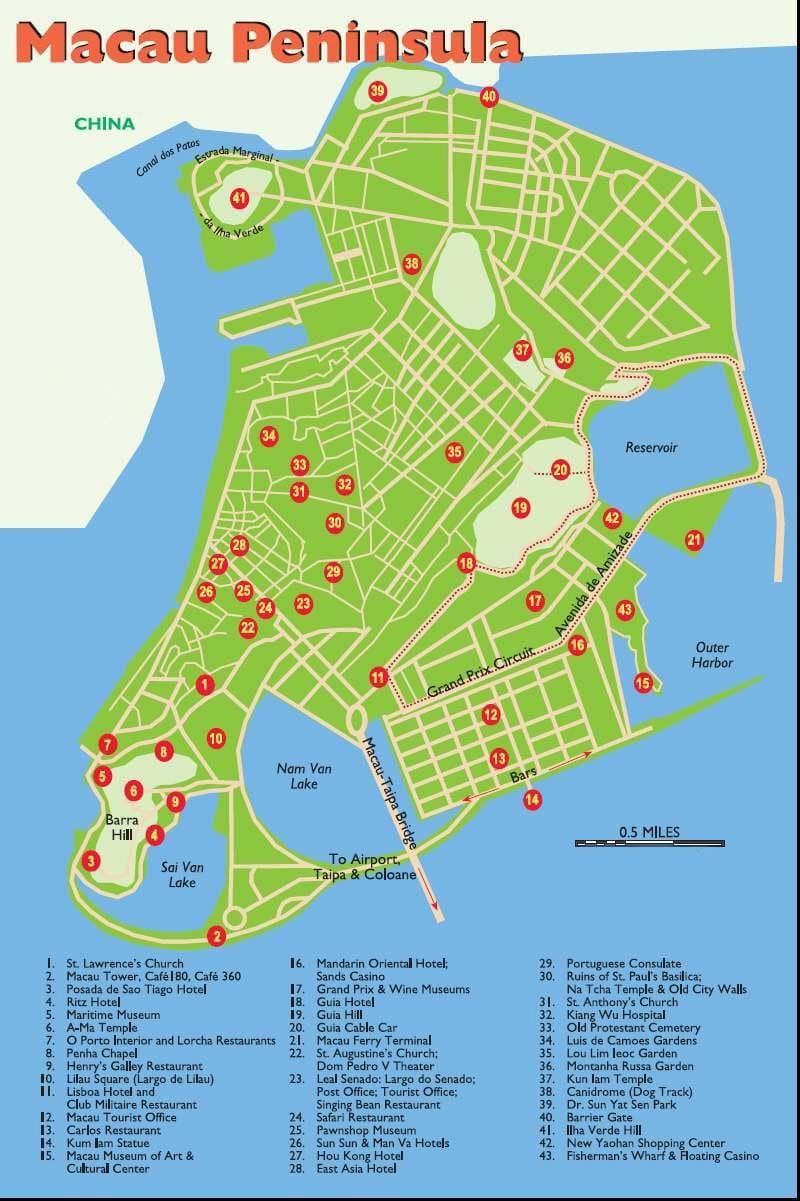 Znamenitosti Macau na karti